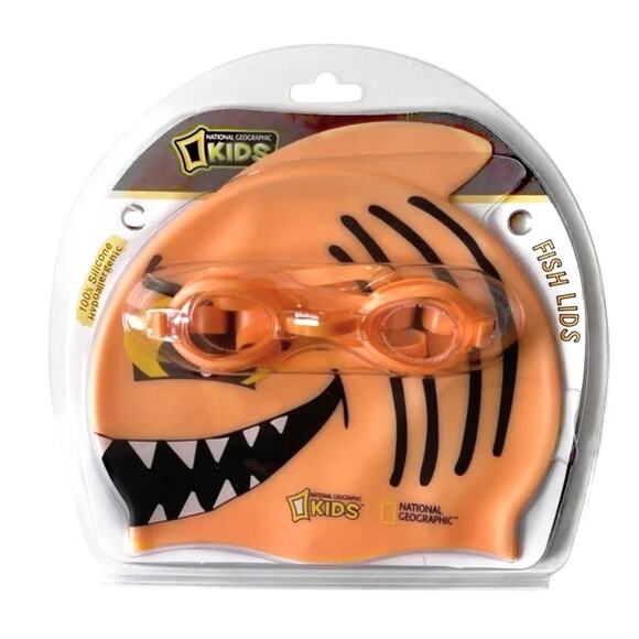 NWT National Geographic Boys and Girls Shark Swim Cap and Goggles Set - Picture 6 of 7